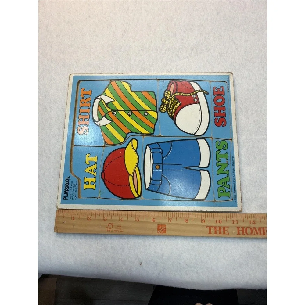 Vintage 1986 Playskool My Clothes‎ Wooden Inlay Puzzle 8 Pieces 186-11 USA Made
